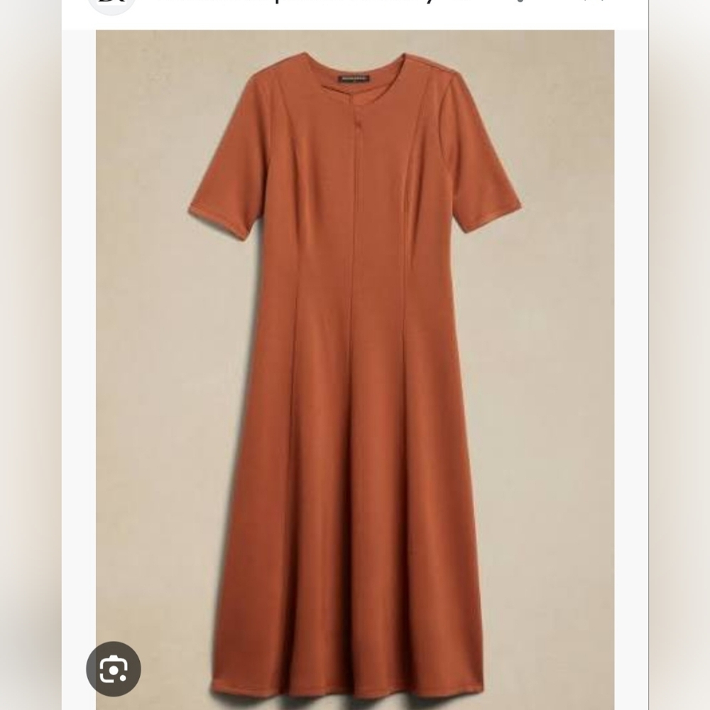 Banana Republic Factory Seamed Soft Touch Scuba Burnt Orange Midi Dress
